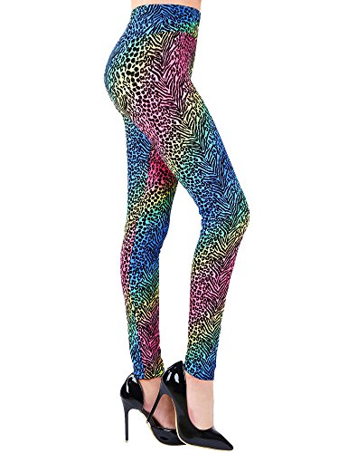 Product Cover SATINIOR Soft Printed Leggings 80s Style Neon Leggings Pants with Assorted Designs for Women and Girls (L-XL, Color 2)