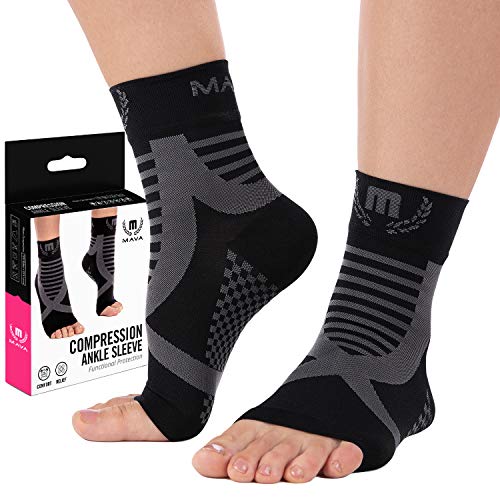 Product Cover Mava Sports Ankle Compression Sleeve for Men and Women - Perfect Ankle Sock Support for Achilles Tendon, Plantar Fasciitis, Running, Pain Recovery, Swelling & Heel Spurs.