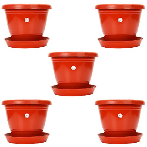 Product Cover Kraft Seeds 8-inch Garden Balcony Flowering Planter with Bottom Plate/Tray (Red/Terracotta, Pack of 5)