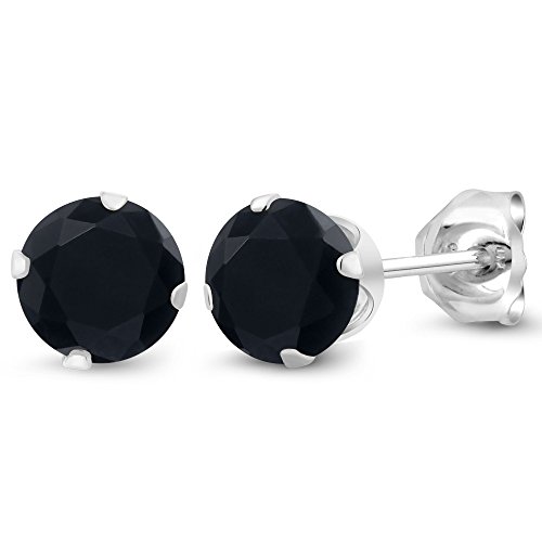 Product Cover Gem Stone King Black Onyx 925 Sterling Silver Stud Earrings 0.92 Ct Gemstone Birthstone Round Cut 5MM