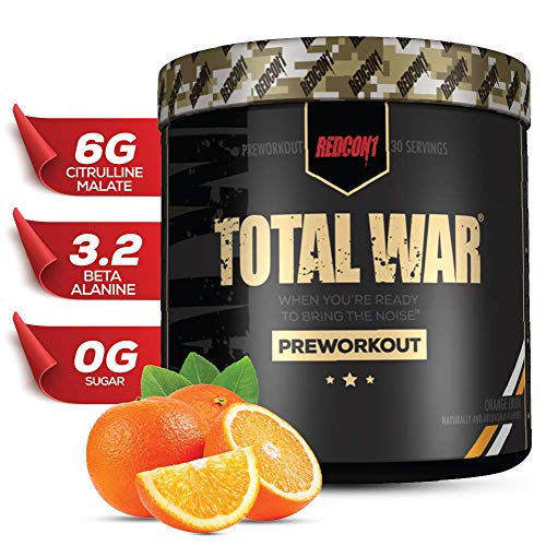 Product Cover Redcon1 Total War - Pre Workout, 30 Servings, Boost Energy, Increase Endurance and Focus, Beta-Alanine, Caffeine (Orange Crush)