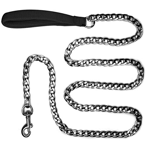 Product Cover WATFOON Premium 6' Extra Heavy Duty Dog Chain Leash,Perfect Metal Dog Leashes with Soft Padded Leather Handle for Large & Medium Size Pets Walking,Traffic Training and Traveling (Black)