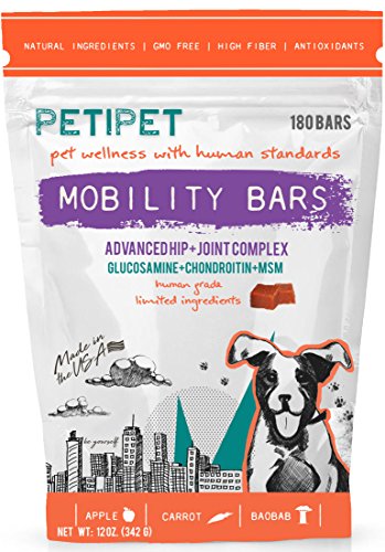 Product Cover PETIPET Mobility Bars Dog Treats - Hip & Joint Relief with Glucosamine, Chondroitin, MSM - Whole Food & Human Grade Ingredients - Made in USA 180 Chews