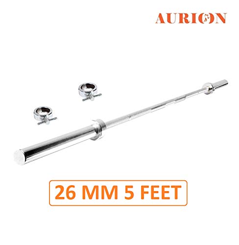 Product Cover Aurion Solid Chrome 26 mm Thickness Barbell Bar (3 feet, 4 feet 5feet, 6 feet 7 feet) Standard Straight Weight Bar with 2 Locks