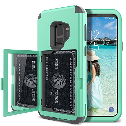 Product Cover Galaxy S9 Wallet Case - WeLoveCase Defender Wallet Card Holder Cover with Mirror 3 in 1 Hybrid Heavy Duty Protection Shockproof Armor Full Body Rugged Protective Case for Samsung Galaxy S9 - Mint