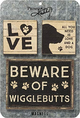 Product Cover Primitives by Kathy 39363 Distressed Black and White Magnet Set, Set of 3, And A Dog