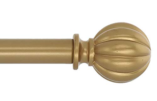 Product Cover Meriville 1-Inch Diameter Single Window Treatment Curtain Rod, Fluted Ball Finial, 28-inch to 48-inch Adjustable, Royal Gold