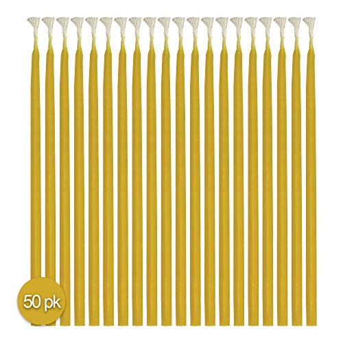 Product Cover Hyoola Beeswax Skinny Taper Candles - 50 Pack - Natural Dripless Decorative Candles with Long Lasting Burn - Elegant Taper Design, Soothing Scent - 9