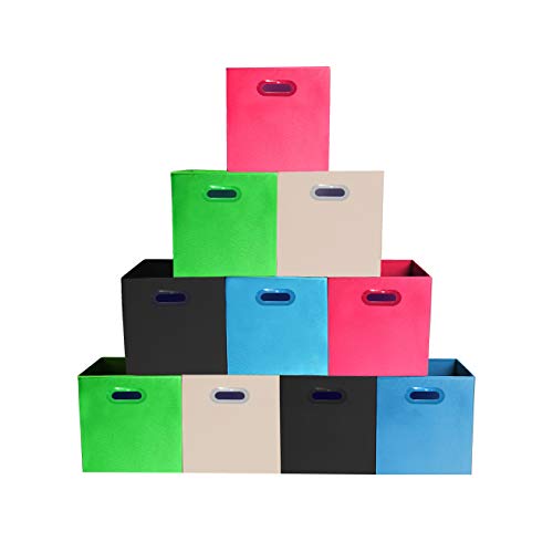 Product Cover Prorighty [10-Pack,5 Mix Colors] Plastic Handles Storage Bins, Containers, Boxes, Tote, Baskets| Collapsible Storage CubesHousehold Organization |Strong Fabric & Cardboard | Foldable Shelves