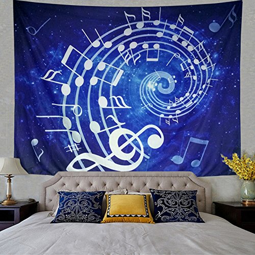 Product Cover Leofanger Music Tapestry Wall Hanging Blue Music Note Wall Tapestry Hippie Bohemian Psychedelic Mandala Tapestry for Bedroom Home Dorm Decor