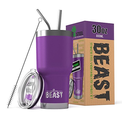 Product Cover BEAST 30 oz Tumbler Stainless Steel Insulated Coffee Cup with Lid, 2 Straws, Brush & Gift Box (30 oz, Deep Purple)