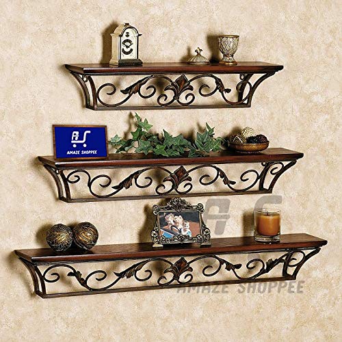 Product Cover Mereappne Floating Shelf,Creative Wrought Iron Wall-Mounted Bookshelf Bedroom Living Room Decoration (Brown)