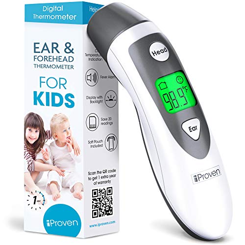 Product Cover Baby Thermometer for Fever - Ear and Forehead Function - Ear Thermometer for Kids - Digital Thermometer Medical - Tympanic Thermometer - Infant Thermometer - iProven DMT489 Gray Cap (Gray)