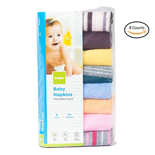 Product Cover Baybee Premium Quality Baby Cotton Washcloths | Napkin Hankies for New Borns Soft Cotton Face Towels Unisex ( Random Colors ) Pack of 8