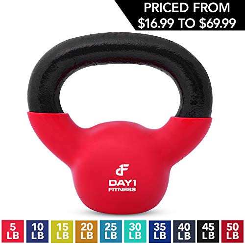 Product Cover Kettlebell Weights Vinyl Coated Iron by Day 1 Fitness- 5 Pounds - Coated For Floor and Equipment Protection, Noise Reduction - Free Weights For Ballistic, Core, Weight Training