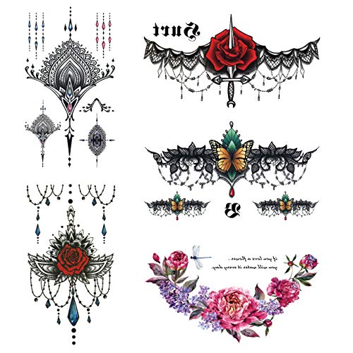 Product Cover Sternum Tattoos Chest Temporary Sexy Sticker Waterproof Fit for Beach Parties Concert etc, 14x24cm Large 5 sheet (2)