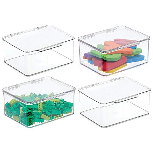 Product Cover mDesign Plastic Stacking Organizer Toy Box with Attached Lid for Storage of Action Figures, Crayons, Markers, Building Blocks, Puzzles, Craft or School Supplies - 3