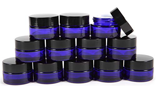 Product Cover Vivaplex, 12, Cobalt Blue, 15 ml, Round Glass Jars, with Inner Liners and black Lids