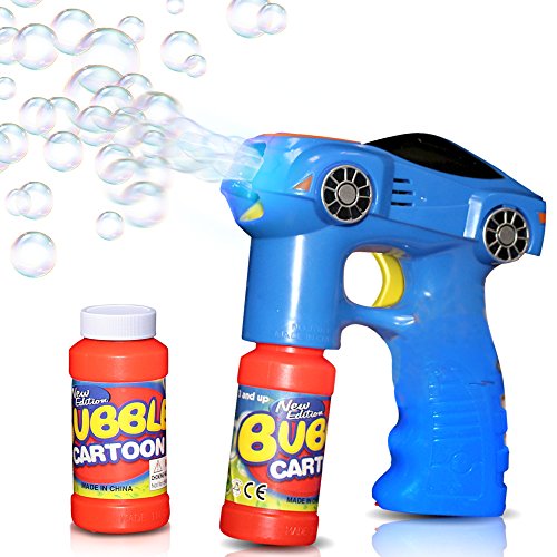 Product Cover ArtCreativity Blue Racer Car Bubble Gun with LED Effects - Includes Bubble Blaster, 2 Bubble Fluid Bottles, and Batteries - Fun Light Up Bubbles Blowing Toy for Boys and Girls - Great Gift Idea