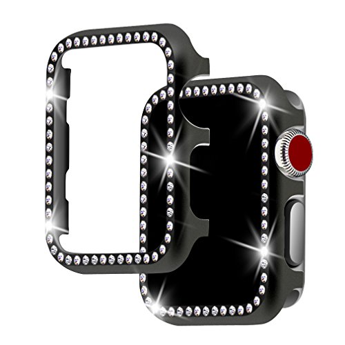 Product Cover For Apple Watch Case 38mm, Falandi Apple Watch Face Case with Bling Crystal Diamonds Plate iWatch Case cover Protective Frame for Apple Watch Series 3/2/1 (Black-Diamond, 38mm)