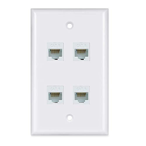 Product Cover Ethernet Wall Plate 4 Port - Cat6 Ethernet Cable Wall Plate Female to Female - White
