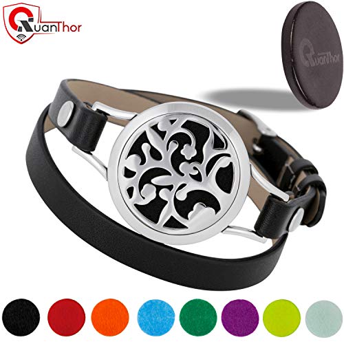 Product Cover EMF Protection Bracelet With Black Tourmaline Crystal Disk 3025 Negative Ions - (2 in 1) Unique Anti EMF Shield for Cell Phone, Laptop for a Modern Woman who Also Loves Essential Oil Bracelets