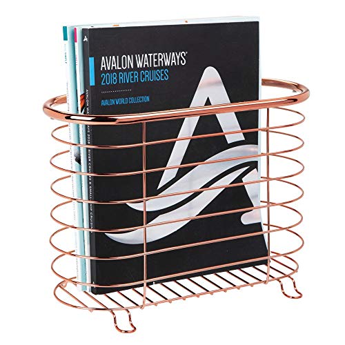 Product Cover mDesign Decorative Metal Farmhouse Magazine Holder and Organizer Bin - Standing Rack for Magazines, Books, Newspapers, Tablets in Bathroom, Family Room, Office, Den - Rose Gold