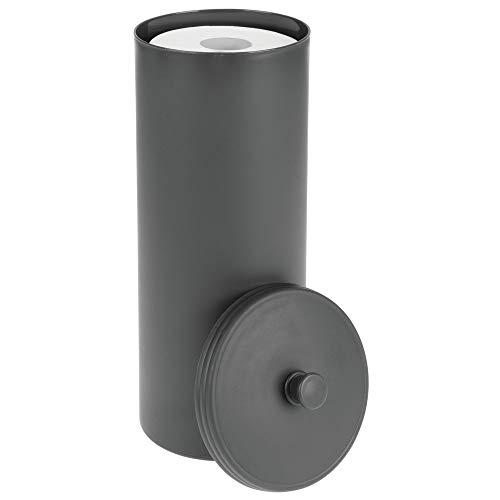Product Cover mDesign Plastic Free Standing Toilet Paper Holder Canister - Storage for 3 Extra Rolls of Toilet Tissue - for Bathroom/Powder Room - Holds Mega Rolls - Charcoal Gray