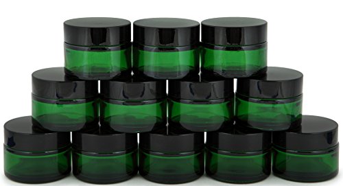 Product Cover Vivaplex, 12, Green, 1 oz, Round Glass Jars, with Inner Liners and black Lids