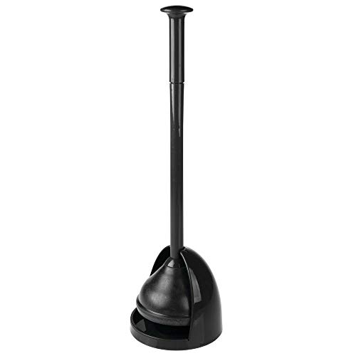 Product Cover mDesign Plastic Toilet Bowl Plunger Set - with Drip Tray, Compact Discreet Freestanding Bathroom Storage Organization Caddy with Base, Sleek Modern Design - Heavy Duty - Black