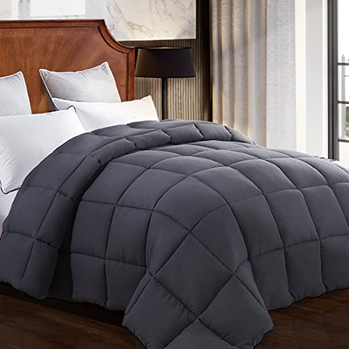Product Cover Queen Comforter Soft Warm Goose Down Alternative Duvet Insert 2100 Quilt with Corner Tab for All Season, Prima Microfiber Filled Reversible Hotel Collection,Grey,88 X 88 inch