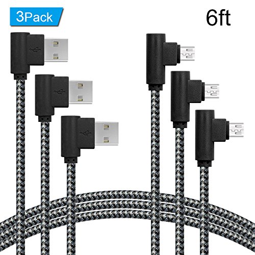 Product Cover Micro USB Cable 6ft 3Pack Right Angle 90 Degree Micro Fast Charger Cord & Data Sync for Samsung Galaxy S7 Edge/S7/S6 Edge/S6, Kindle, Android Smartphones, Moto G5, PS4, Motorola (Black-Grey,6 feet)