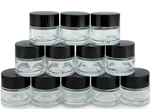 Product Cover Vivaplex, 12, Clear, 1 oz, Round Glass Jars, with Inner Liners and black Lids