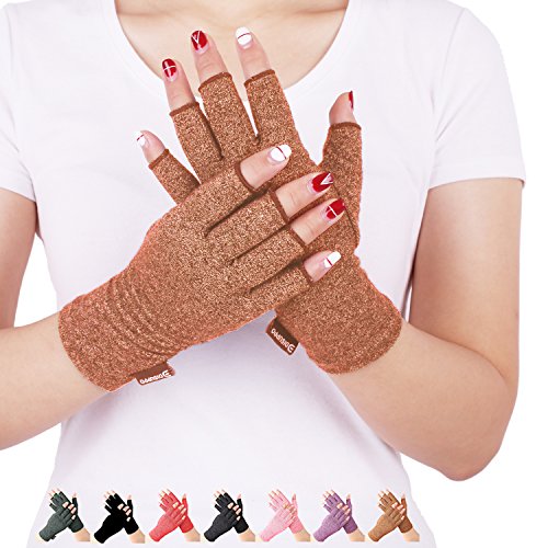 Product Cover Arthritis Compression Gloves Relieve Pain from Rheumatoid, RSI,Carpal Tunnel, Hand Gloves Fingerless for Computer Typing and Dailywork, Support for Hands and Joints (Brown, Small)