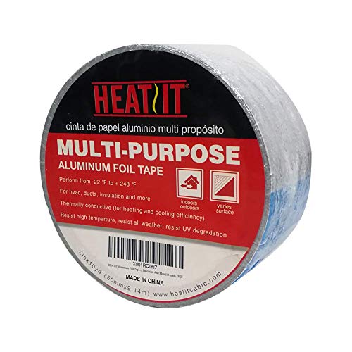 Product Cover HEATIT Aluminum Foil Tape Professional Grade 2 inch x 30 feet (10yard Length) Thick 5.3mil (2.4mil foil and 2.9mil Backing Paper) for HVAC, Ducts, Pipes, Metal Repair, Heating Cable Application etc