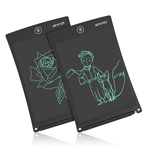 Product Cover NEWYES 8.5 Inches LCD Writing Tablet Set of Two with Lock Function Office Whiteboard Bulletin Board Kitchen Memo Notice Fridge Board Magnetic Daily Planner Gifts for Kids (Black+Lanyard)