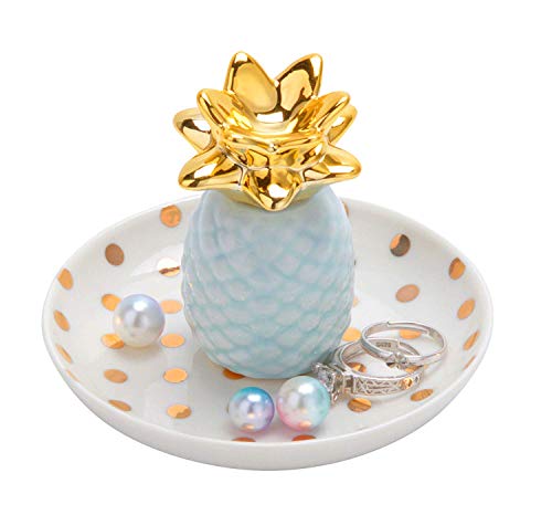 Product Cover Jojuno Ananas Ceramic Ring Holder Decor Jewelry Dish Organizer, Jewelry Tray, Blue Pineapple Jewelry Plate