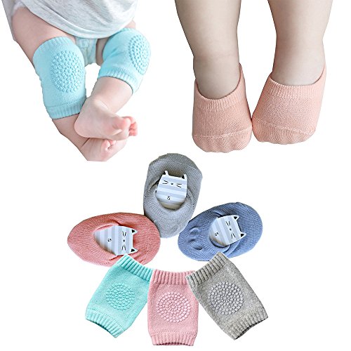 Product Cover Baby Crawling Anti-Slip Knee and Anti Slip Baby Boys Girls Socks Best Infant Gift, Unisex Baby Toddlers Kneepads 3 Pairs, Soft Cotton Assorted Boys Girls Grip Walkers Socks 3 Pairs