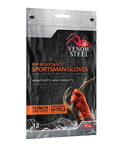 Product Cover Venom Steel VEN12SMXTCLIP Sportsman Nitrile Gloves with 12 inch cuff, 6 mil Rip Resistant Field Dressing Gloves, One Size Fits Most (12 Count), Great for use as Game Cleaning Gloves, Fishing, Hunting, Camping
