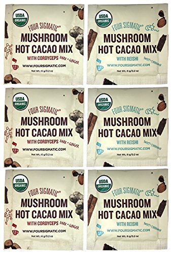 Product Cover Four Sigmatic Mushroom Hot Cacao Mix Sampler Pack of 6 - Reishi and Cordyceps Hot Cacao Mix (3 Packets Each)