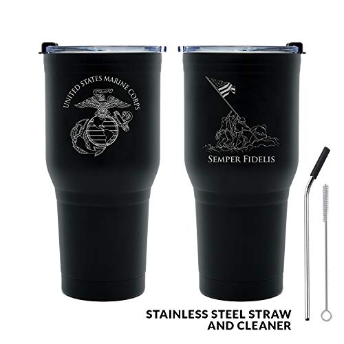 Product Cover 30 oz USMC Black Double Wall Vacuum Insulated Stainless Steel Marine Corps Tumbler Travel Mug-Leakproof Lid