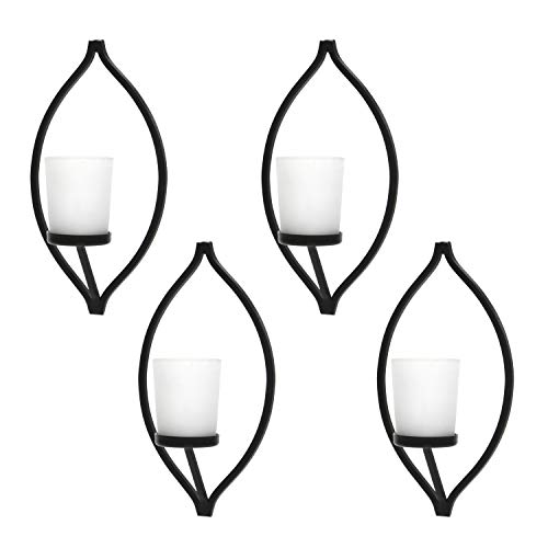 Product Cover Hosley Set of 4 Wall Sconce with Frosted Glass Tea Light Holder- 7 Inch High. Ideal Gift for Wedding, Party, Spa, Aromatherapy, LED Tea Light Candle Garden. O9