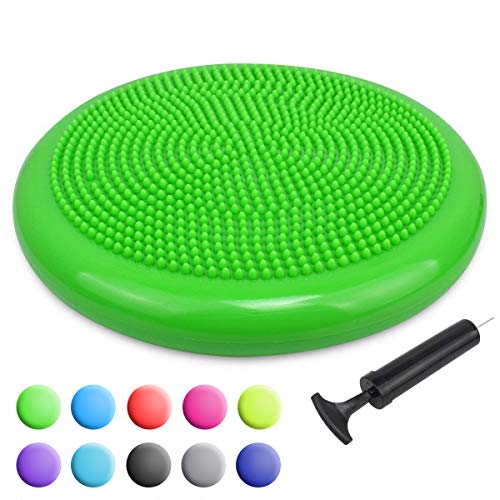 Product Cover Trideer Inflated Stability Wobble Cushion with Pump, Flexible Seating Classroom, Extra Thick Core Balance Disc, Wiggle Seat for Sensory Kids (Office & Home & School) (34cm New Green)