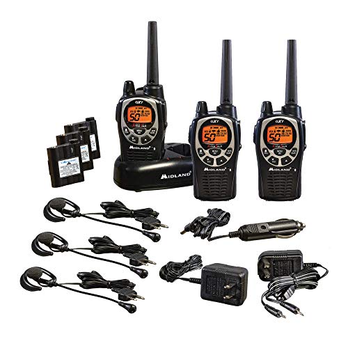 Product Cover Midland - GXT1000VP4, 50 Channel GMRS Two-Way Radio - Up to 36 Mile Range Walkie Talkie, 142 Privacy Codes, Waterproof, NOAA Weather Scan + Alert (3 Pack) (Black/Silver)
