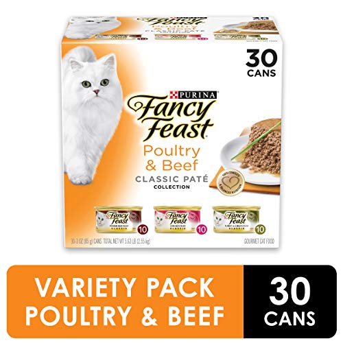 Product Cover Purina Fancy Feast Grain Free Pate Wet Cat Food Variety Pack, Poultry & Beef Collection - (30) 3 ounce Cans