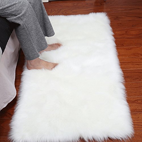 Product Cover Noahas Luxury Fluffy Rugs Bedroom Furry Carpet Bedside Sheepskin Area Rugs Children Play Princess Room Decor Rug, 2ft x 3ft, White