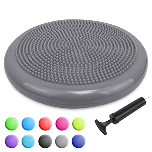 Product Cover Trideer Inflated Stability Wobble Cushion with Pump, Extra Thick Core Balance Disc, Kids Wiggle Seat, Sensory Cushion for Elementary School Chair (Office & Home & Classroom) (34cm New Silver)