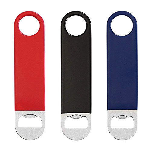 Product Cover WarmEcho 3 Pack Heavy Duty Stainless Steel Flat Bottle Opener, Solid and Durable Beer Openers, 7 inches Red, Black, Blue