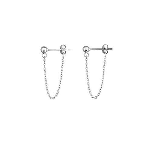 Product Cover Tiny Ball Earrings with Chain Dangle Earrings 925 Sterling Silver Stud Earrings