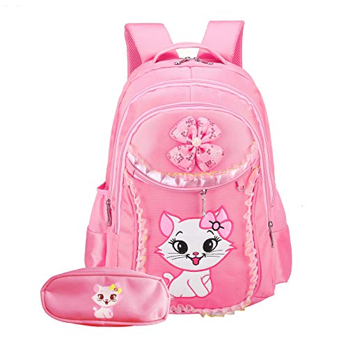 Product Cover Cat Printed Girls Backpack Kids School Bookbag for Primary Students Pink